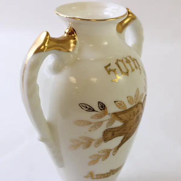 Lefton Porcelain Vase Gold Trim 50th Anniversary Dove E-2