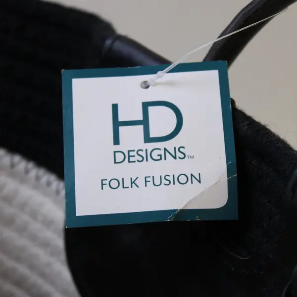 HD Designs Folk Fusion Black Beige Coiled Rope Basket Faux Leather Handles