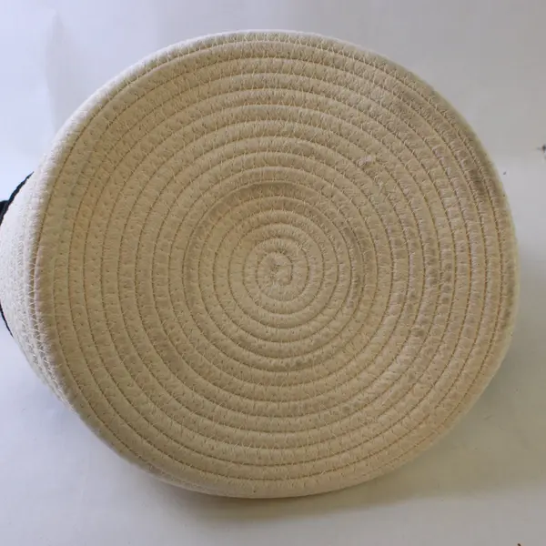 HD Designs Folk Fusion Black Beige Coiled Rope Basket Faux Leather Handles
