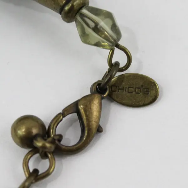 Chico's Green Brown Beaded Multi-Strand Gold-Tone Chinese Pendant Necklace 20"