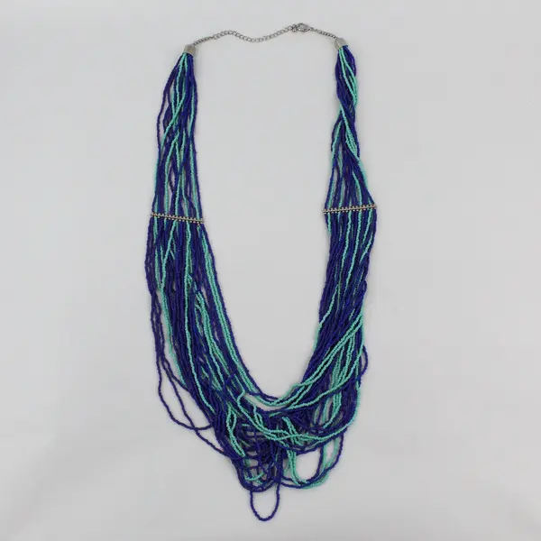 Blue and Turquoise Multi-Strand Seed Bead Necklace 40"