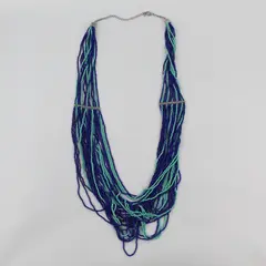 Blue and Turquoise Multi-Strand Seed Bead Necklace 40"
