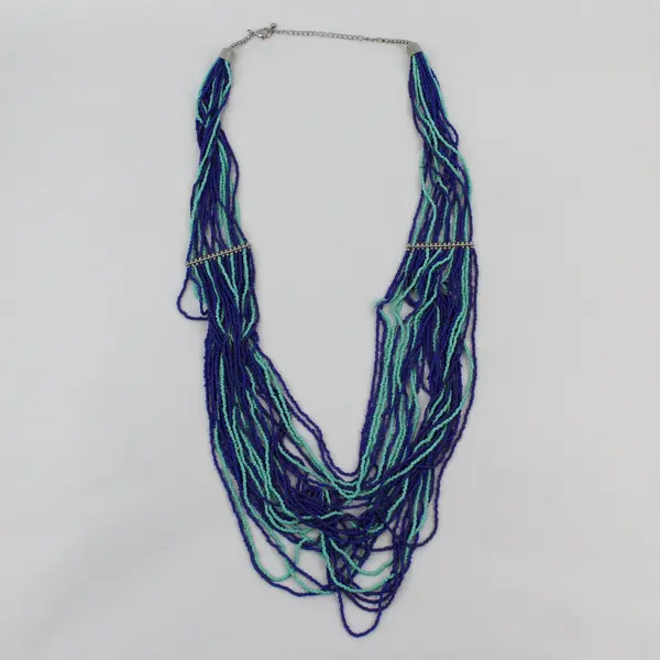 Blue and Turquoise Multi-Strand Seed Bead Necklace 40"