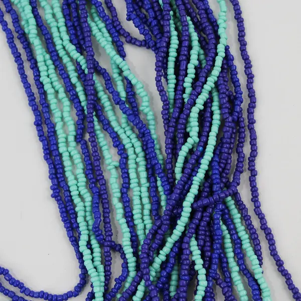 Blue and Turquoise Multi-Strand Seed Bead Necklace 40"