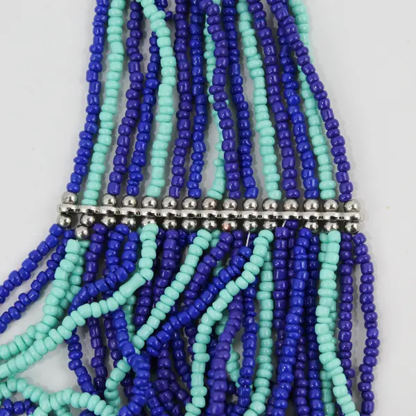 Blue and Turquoise Multi-Strand Seed Bead Necklace 40"