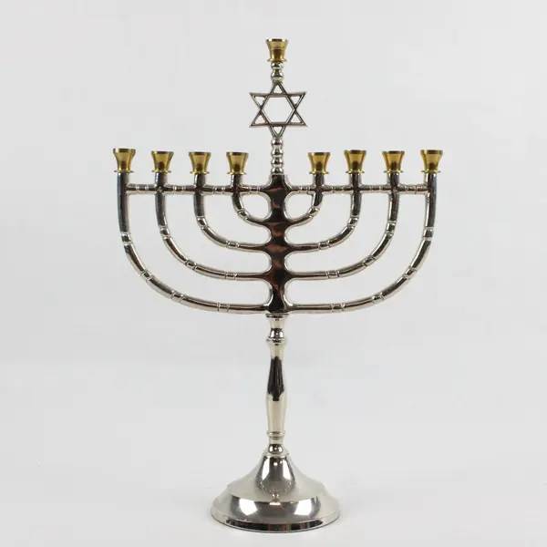 Two-Tone Metal Jewish Hanukkah Menorah Weighted Base 13"
