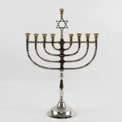 Two-Tone Metal Jewish Hanukkah Menorah Weighted Base 13"