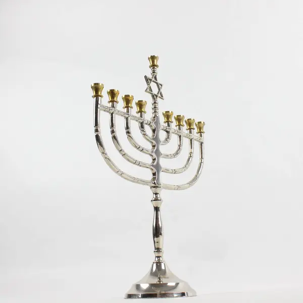 Two-Tone Metal Jewish Hanukkah Menorah Weighted Base 13"