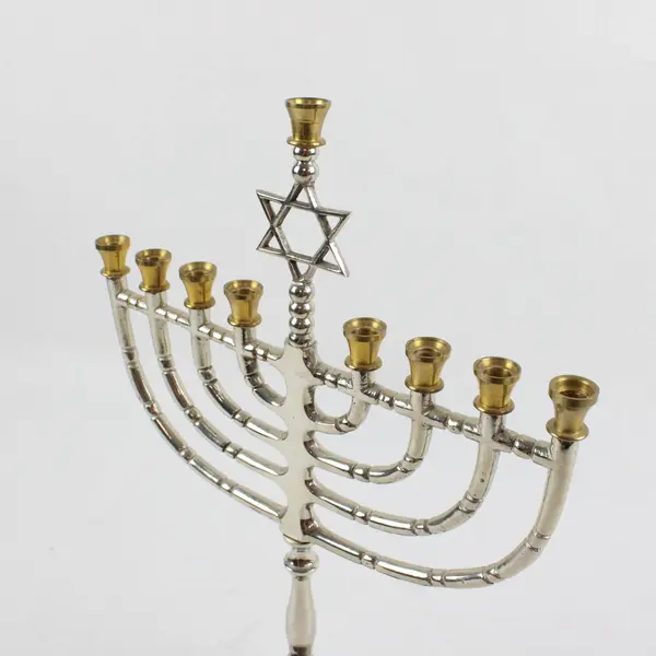 Two-Tone Metal Jewish Hanukkah Menorah Weighted Base 13"