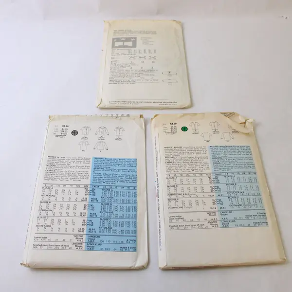 Lot of 3 Butterick Blouse Patterns 6023 3294 3692 14-18 One Size