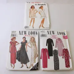 Lot 3 Sewing Patterns New Look 6001 8-18 6230 12-24 Simplicity 7671 8-20 As Is