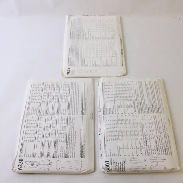 Lot 3 Sewing Patterns New Look 6001 8-18 6230 12-24 Simplicity 7671 8-20 As Is