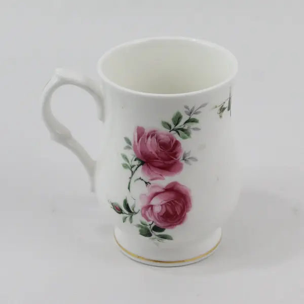Golden Crown Bone China Footed Tea Cup White Pink Roses Gold Trim