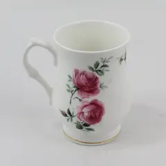 Golden Crown Bone China Footed Tea Cup White Pink Roses Gold Trim