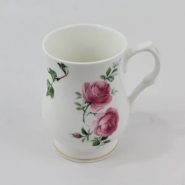 Golden Crown Bone China Footed Tea Cup White Pink Roses Gold Trim