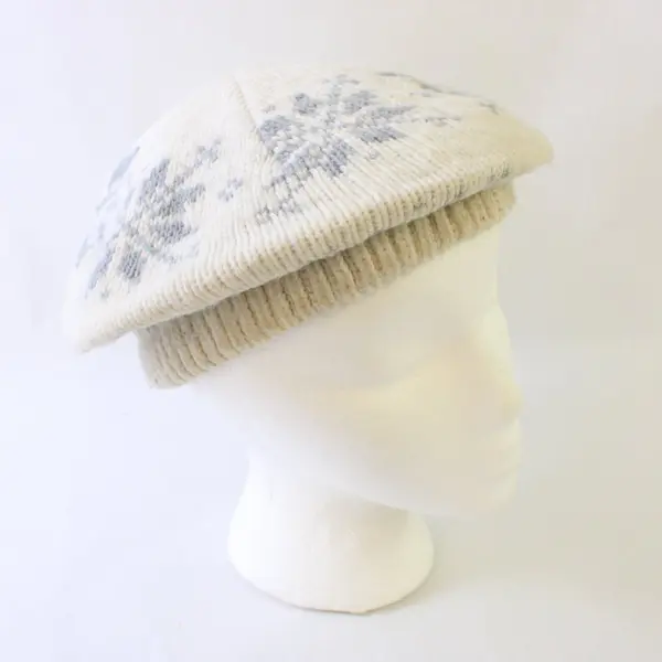 Lot of 2 Women's Knitted Berets Hats White Pink Snowflake