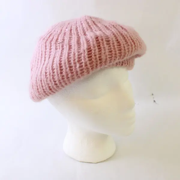 Lot of 2 Women's Knitted Berets Hats White Pink Snowflake