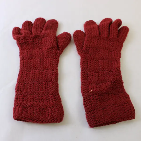 Lot of 2 Pairs Womens Knitted Gloves Yellow Burgundy 1 Long Cuff