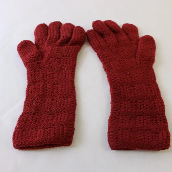 Lot of 2 Pairs Womens Knitted Gloves Yellow Burgundy 1 Long Cuff