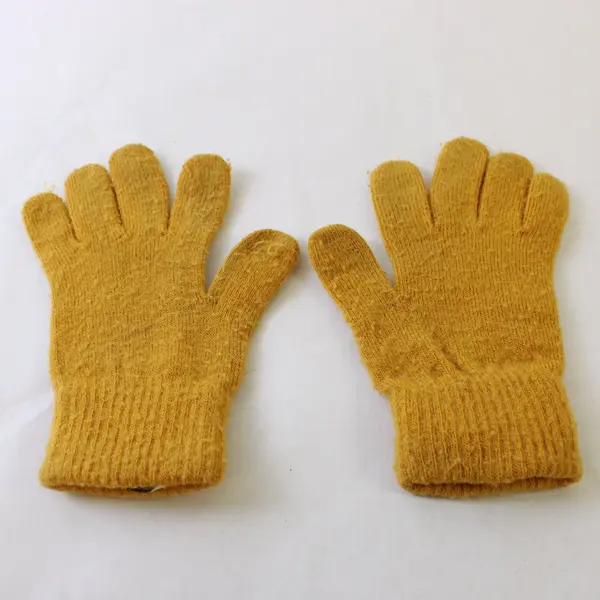 Lot of 2 Pairs Womens Knitted Gloves Yellow Burgundy 1 Long Cuff