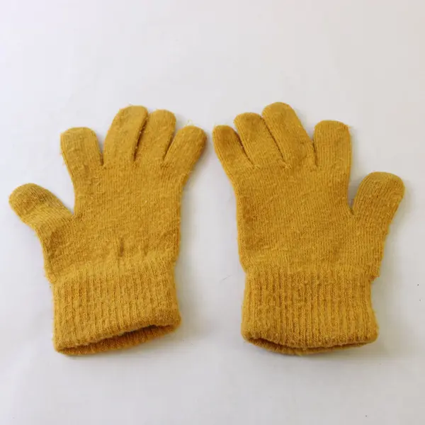 Lot of 2 Pairs Womens Knitted Gloves Yellow Burgundy 1 Long Cuff