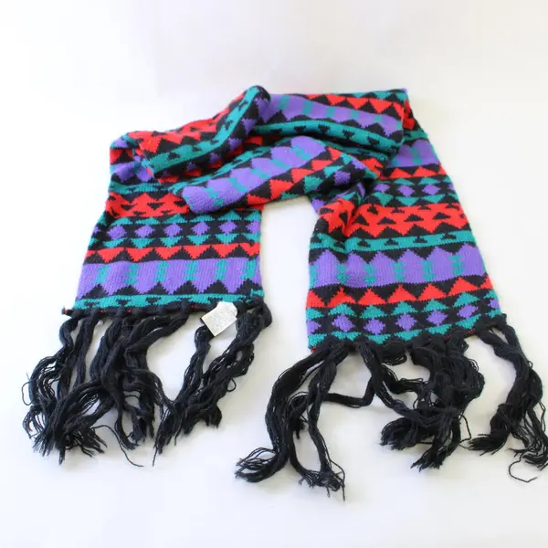 Women's Geometric Pattern Scarf Black Purple Red Teal 100% Acrylic