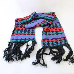 Women's Geometric Pattern Scarf Black Purple Red Teal 100% Acrylic