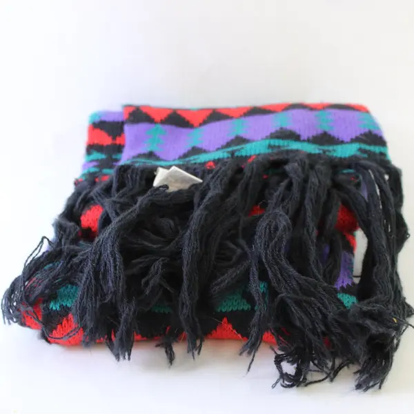 Women's Geometric Pattern Scarf Black Purple Red Teal 100% Acrylic