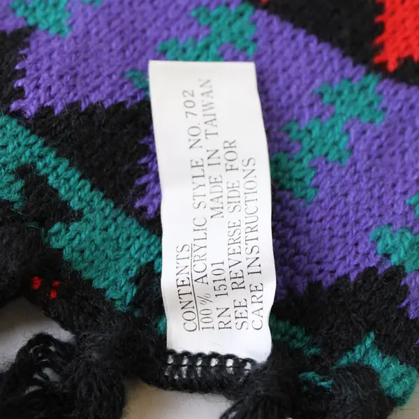 Women's Geometric Pattern Scarf Black Purple Red Teal 100% Acrylic