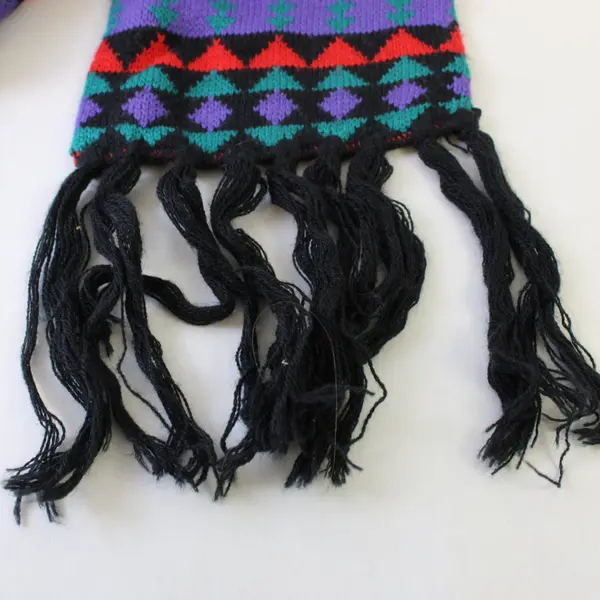 Women's Geometric Pattern Scarf Black Purple Red Teal 100% Acrylic