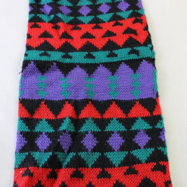 Women's Geometric Pattern Scarf Black Purple Red Teal 100% Acrylic