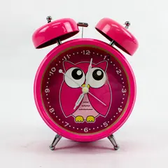 Pink Vintage Alarm Clock with Owl Clock Face - Untested