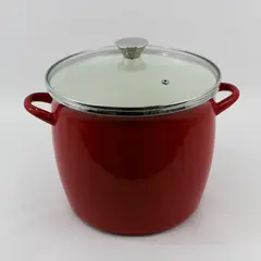 Large Red Copco Enamel Stock Pot With Glass Lid