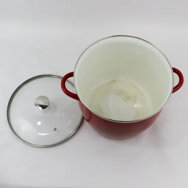 Large Red Copco Enamel Stock Pot With Glass Lid