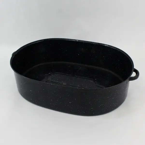 Large Blue Speckled Enamelware Roasting Pan 19 x14 Inch No Lid