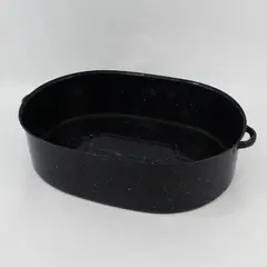 Large Blue Speckled Enamelware Roasting Pan 19 x14 Inch No Lid