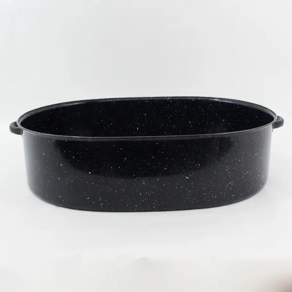 Large Blue Speckled Enamelware Roasting Pan 19 x14 Inch No Lid