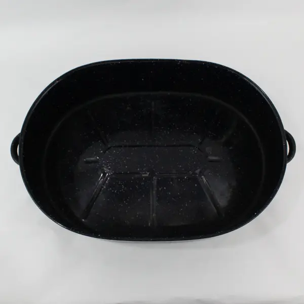 Large Blue Speckled Enamelware Roasting Pan 19 x14 Inch No Lid