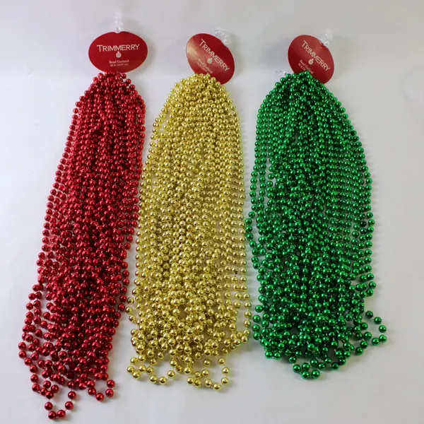 Lot of 3 Trimmerry Bead Garlands Red Gold Green Christmas 36ft each