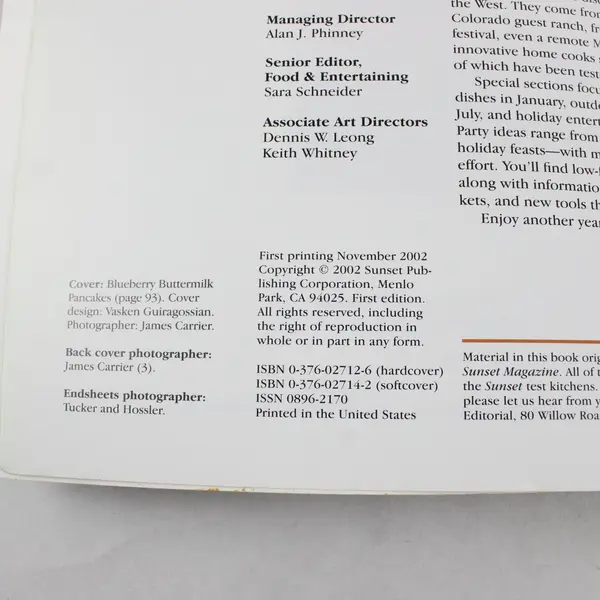 VTG Sunset Recipe Annual 2003 Edition by Editors of Sunset Magazine & Books Good