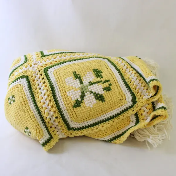 Vintage Handmade Granny Square Crochet Throw Blanket 80"x55"