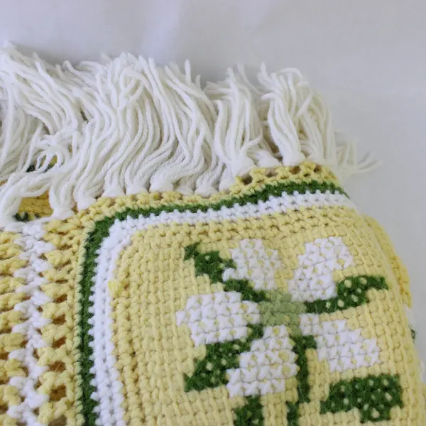 Vintage Handmade Granny Square Crochet Throw Blanket 80"x55"