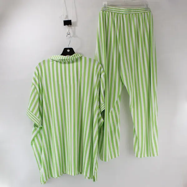 Muk Luks Women's 3X Green White Striped Button Down Short Sleeve Pajama Set