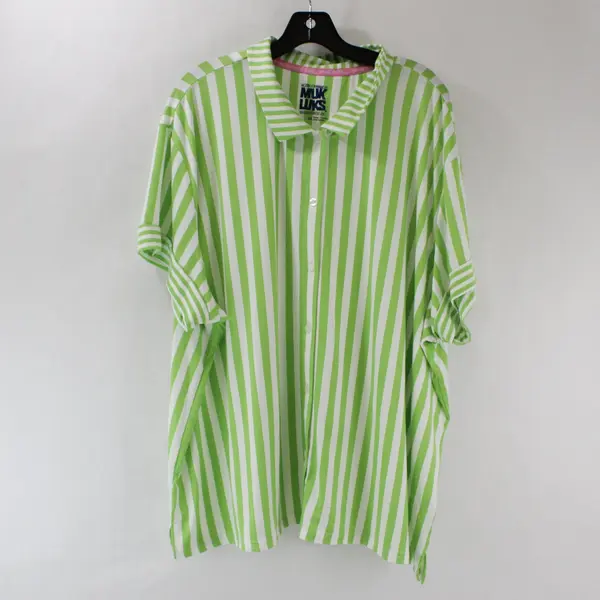 Muk Luks Women's 3X Green White Striped Button Down Short Sleeve Pajama Set