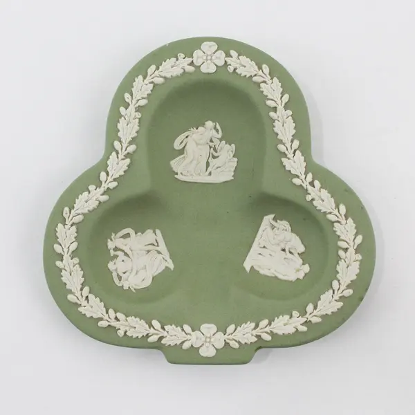 Wedgwood Jasperware Cream on Celadon 3-Section Club Ashtray Made in England