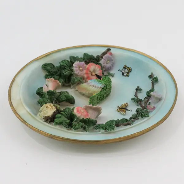 Hand Painted Raised Relief Hummingbird And Flowers Plate 7.5"  With Gold Trim
