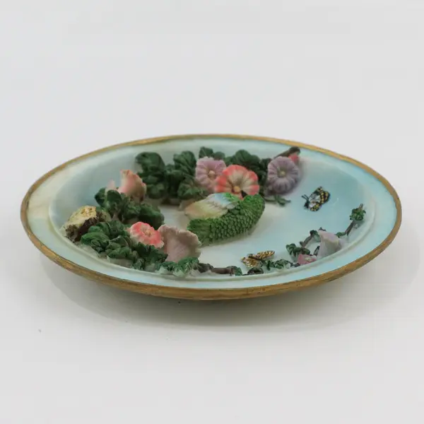 Hand Painted Raised Relief Hummingbird And Flowers Plate 7.5"  With Gold Trim