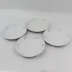 Set of 4 Freddi White Ceramic Plates With Pierced And Scroll Pattern Rims 8.5"