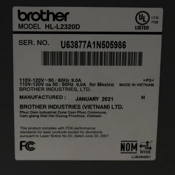 Brother HL-L2320D Monochrome Laser Printer Black Gray Auto Duplex Powers On