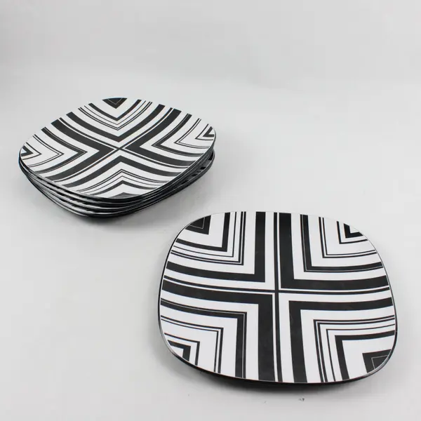 Target Home Melamine 11" Dinner Plate 6pc Set Black and White Geometric Design
